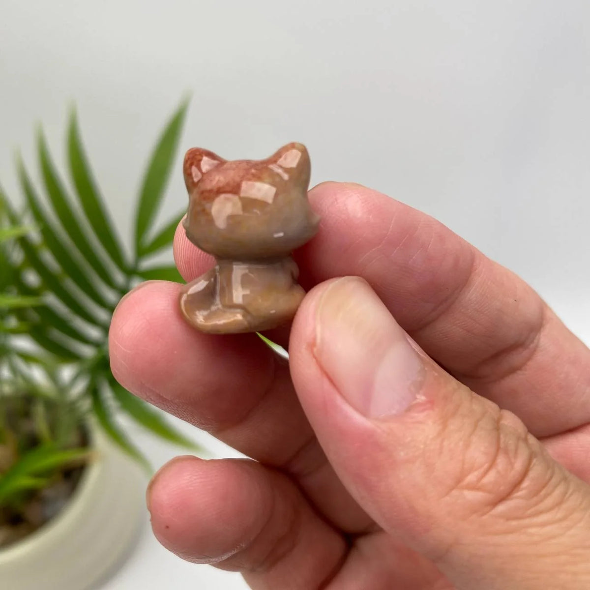 Natural Alashan Agate Seated Cat Carving