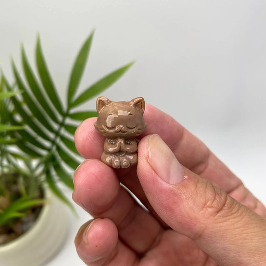 Natural Alashan Agate Seated Cat Carving