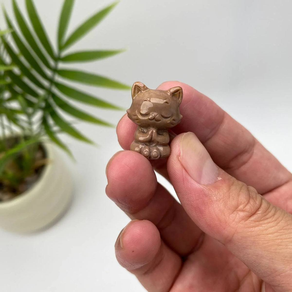 Natural Alashan Agate Seated Cat Carving
