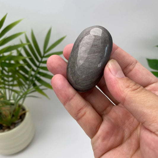Natural Silver Sheen Obsidian Palm Stone