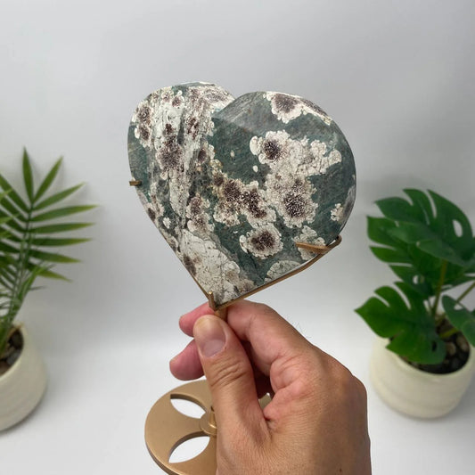 Natural Blue Fireworks Agate Heart with Stand