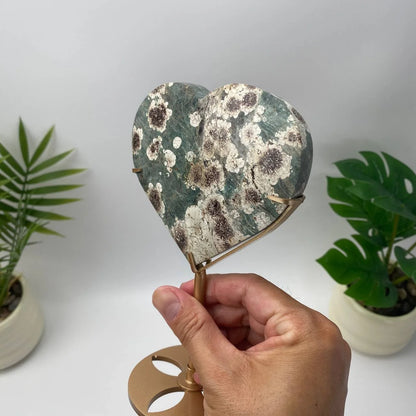 Natural Blue Fireworks Agate Heart with Stand