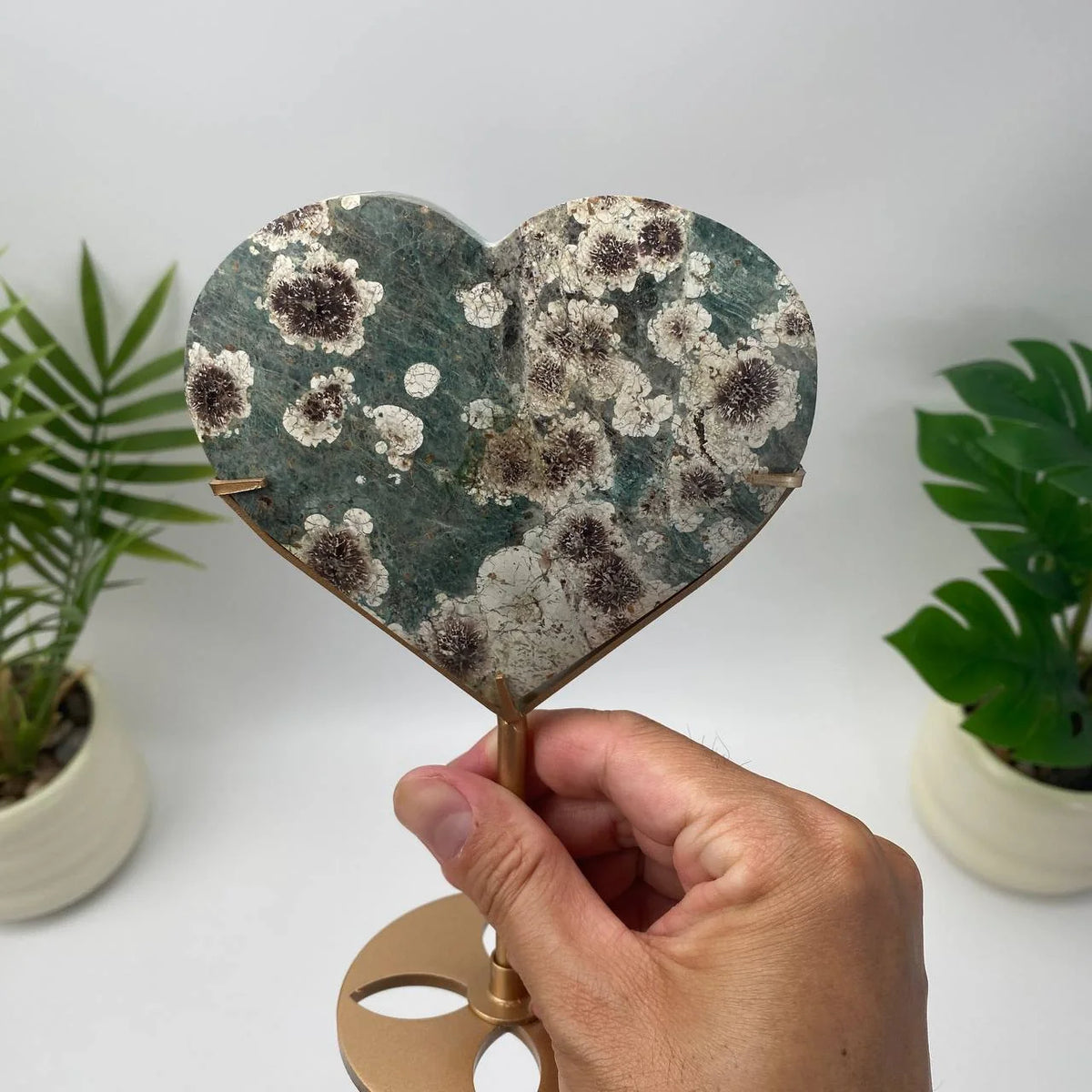 Natural Blue Fireworks Agate Heart with Stand