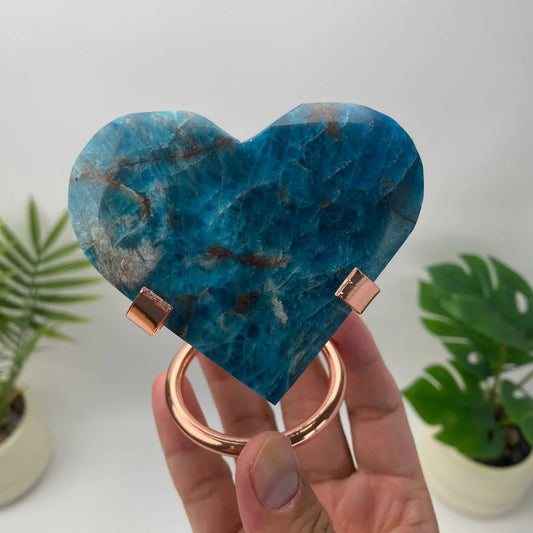 Natural Blue Apatite Heart with Stand
