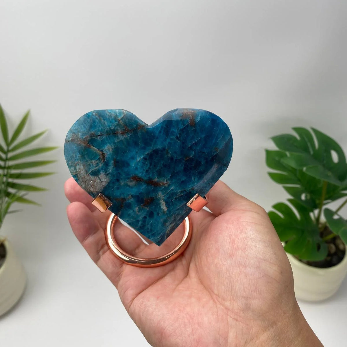 Natural Blue Apatite Heart with Stand