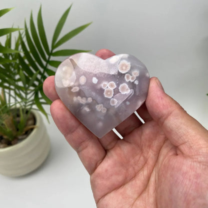 Natural Cherry Blossom Agate Heart