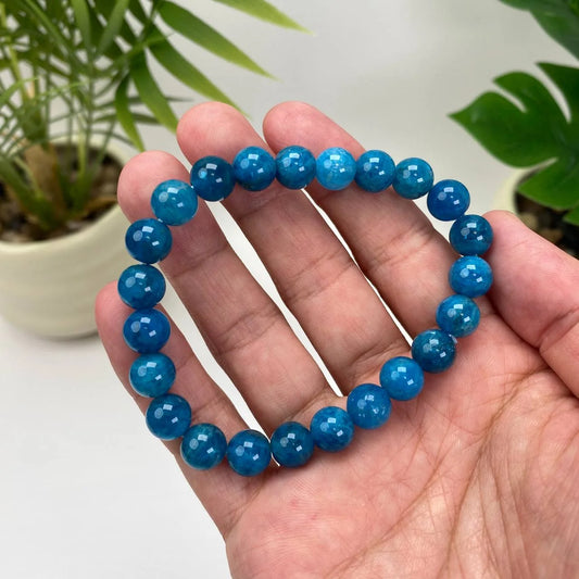 Natural Blue Apatite Crystal Beaded Bracelet