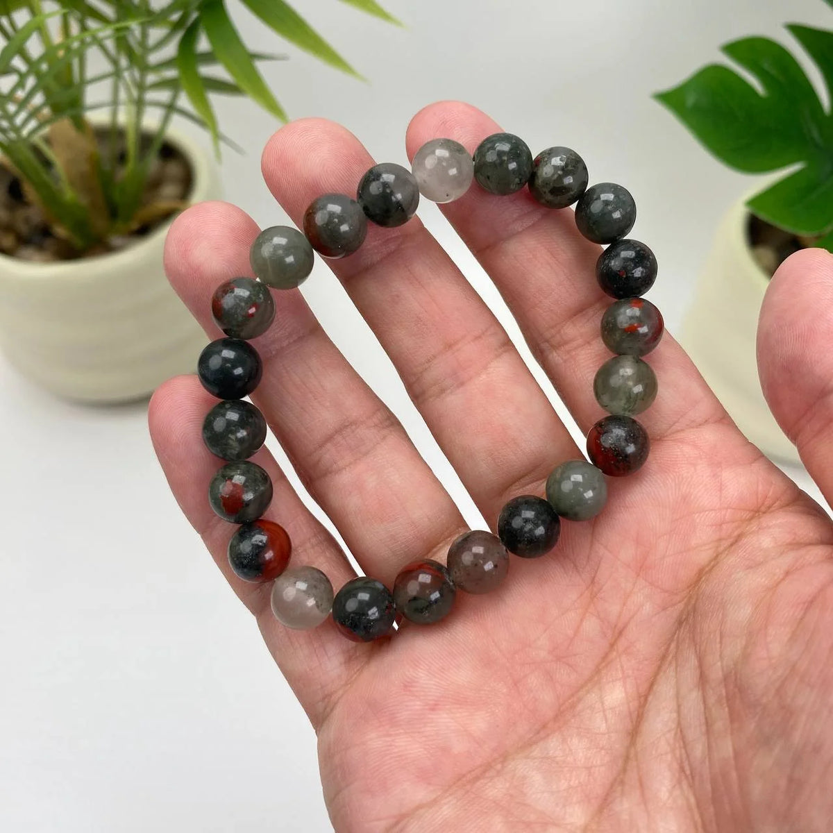 Natural African Bloodstone Crystal Beaded Bracelet