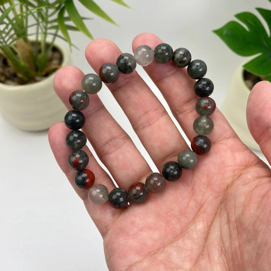 Natural African Bloodstone Crystal Beaded Bracelet