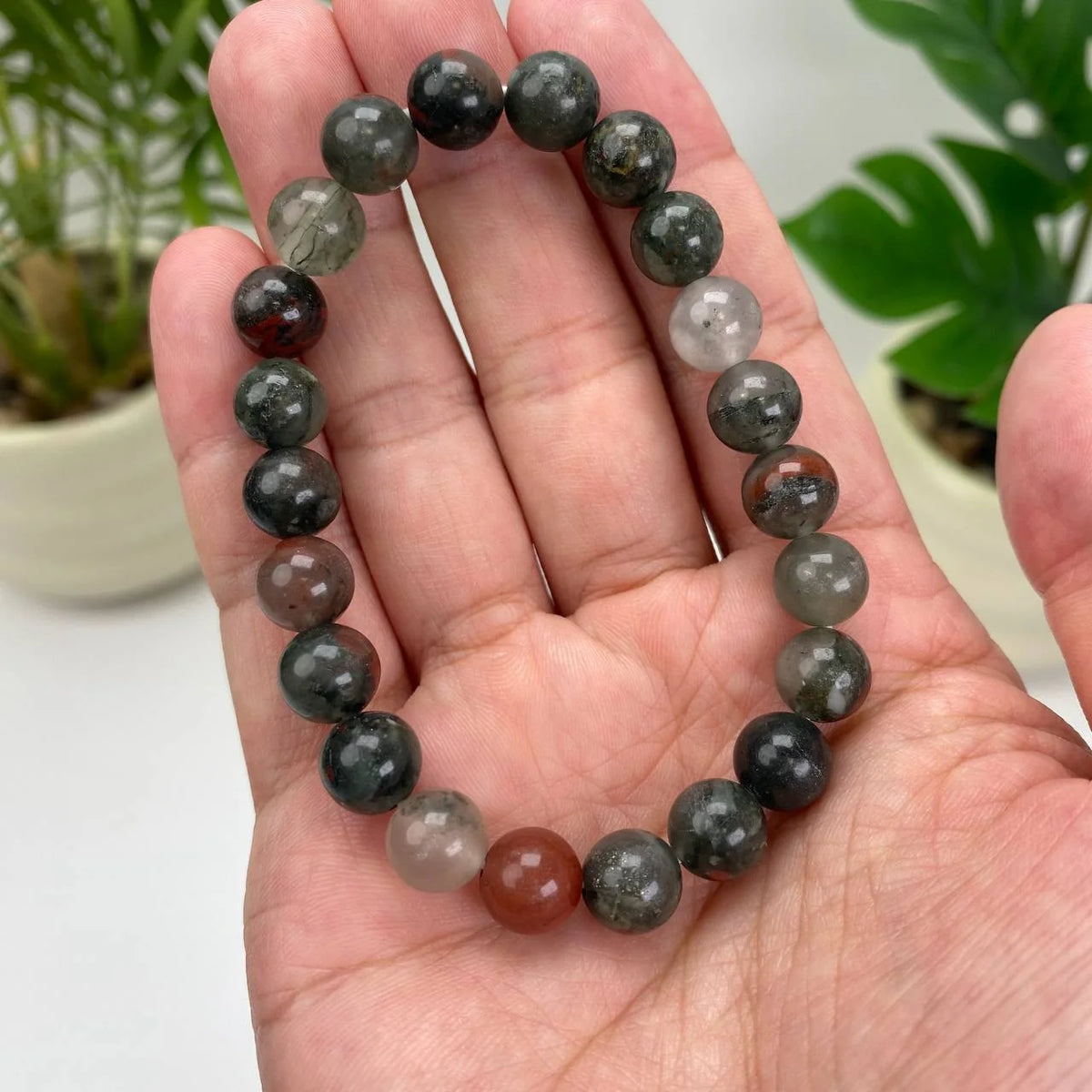 Natural African Bloodstone Crystal Beaded Bracelet