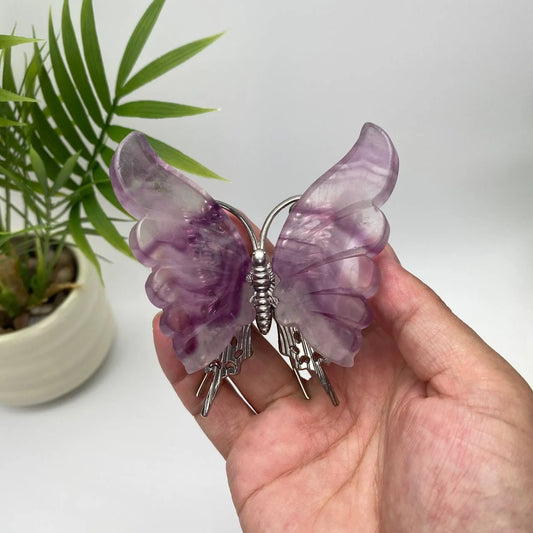 Natural Purple Fluorite Butterfly Carving