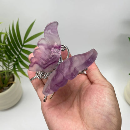 Natural Purple Fluorite Butterfly Carving