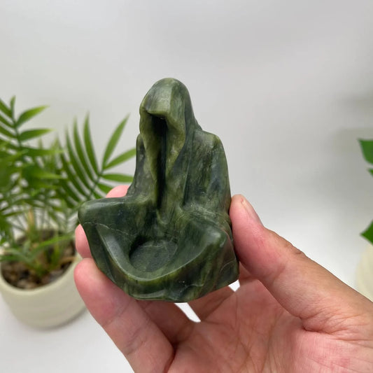 Natural Serpentine Faceless Hooded Figure Carving