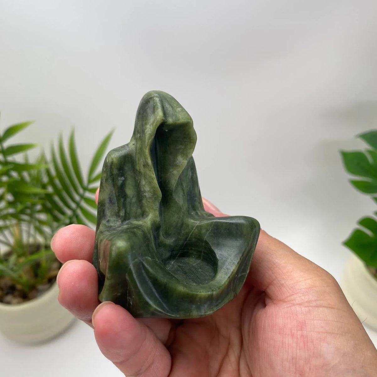 Natural Serpentine Faceless Hooded Figure Carving