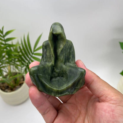 Natural Serpentine Faceless Hooded Figure Carving