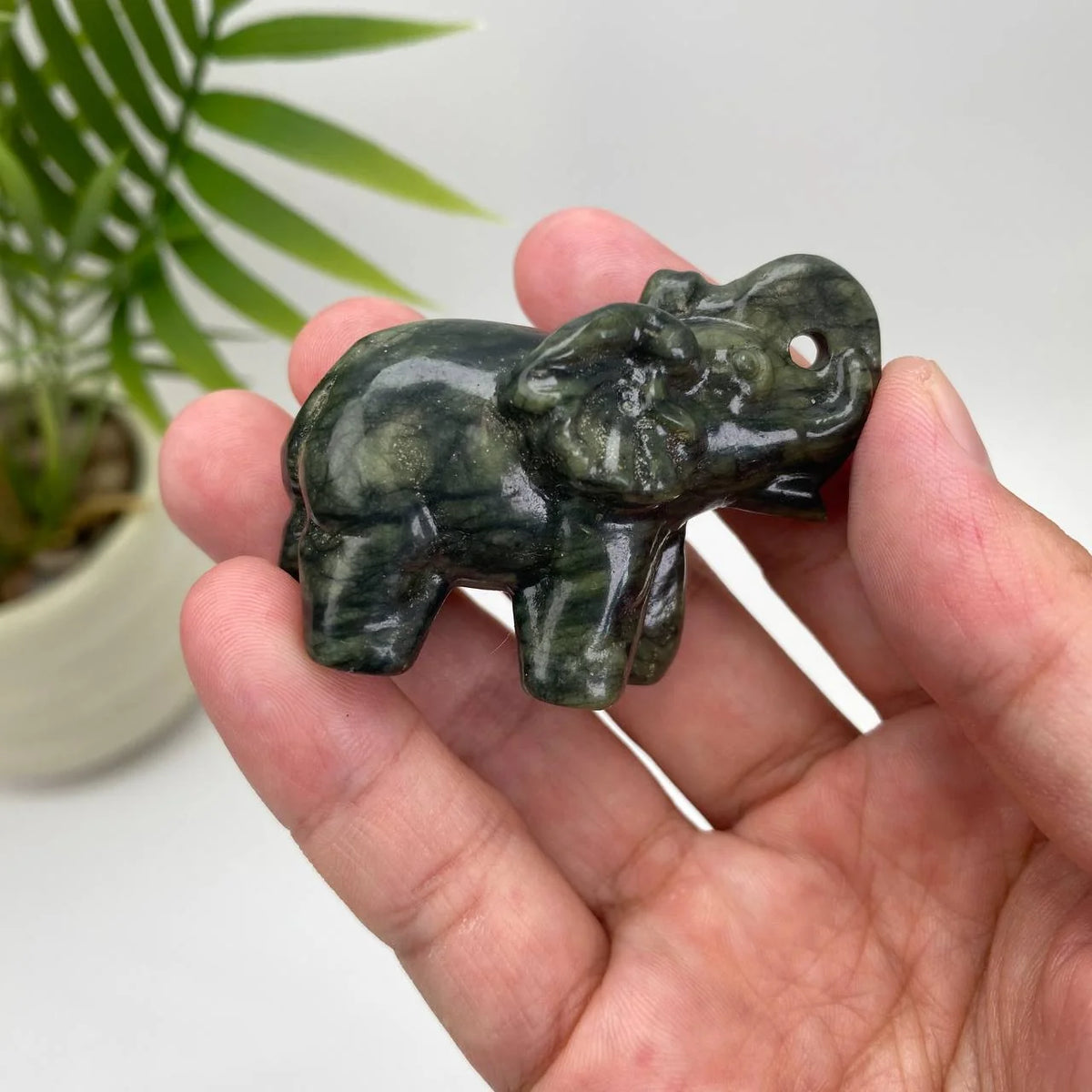 Natural Serpentine Elephant Carving
