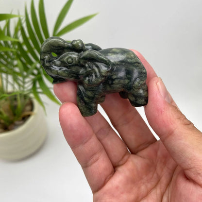 Natural Serpentine Elephant Carving