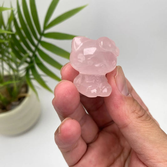 Natural Rose Quartz Hello Kitty Carving