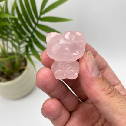Natural Rose Quartz Hello Kitty Carving