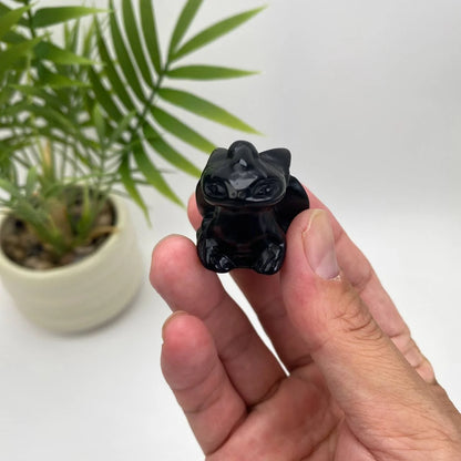 Natural Obsidian Black Dragon Carving
