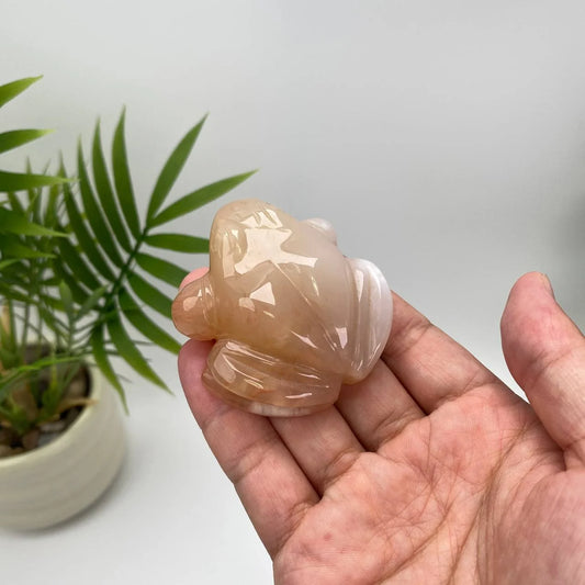 Natural Cherry Blossom Agate Frog Carving