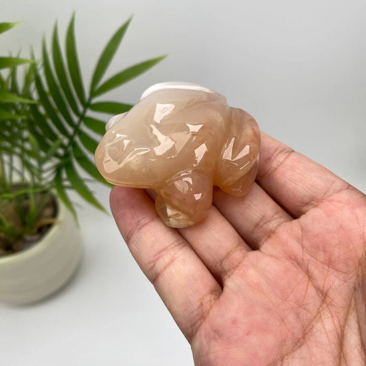 Natural Cherry Blossom Agate Frog Carving