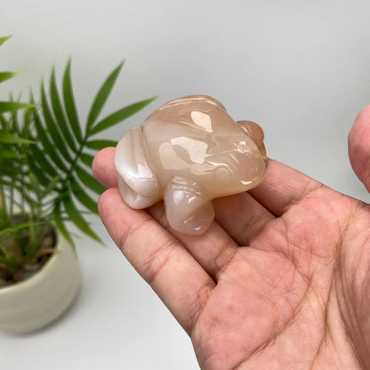 Natural Cherry Blossom Agate Frog Carving