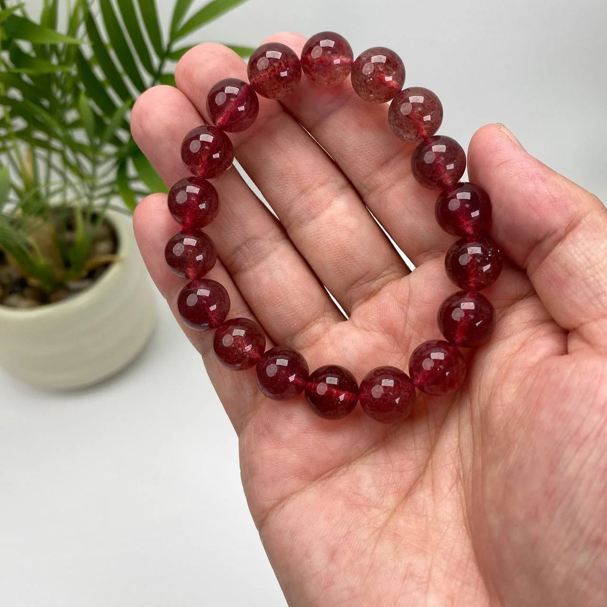 Natural Strawberry Quartz Crystal Beaded Bracelet