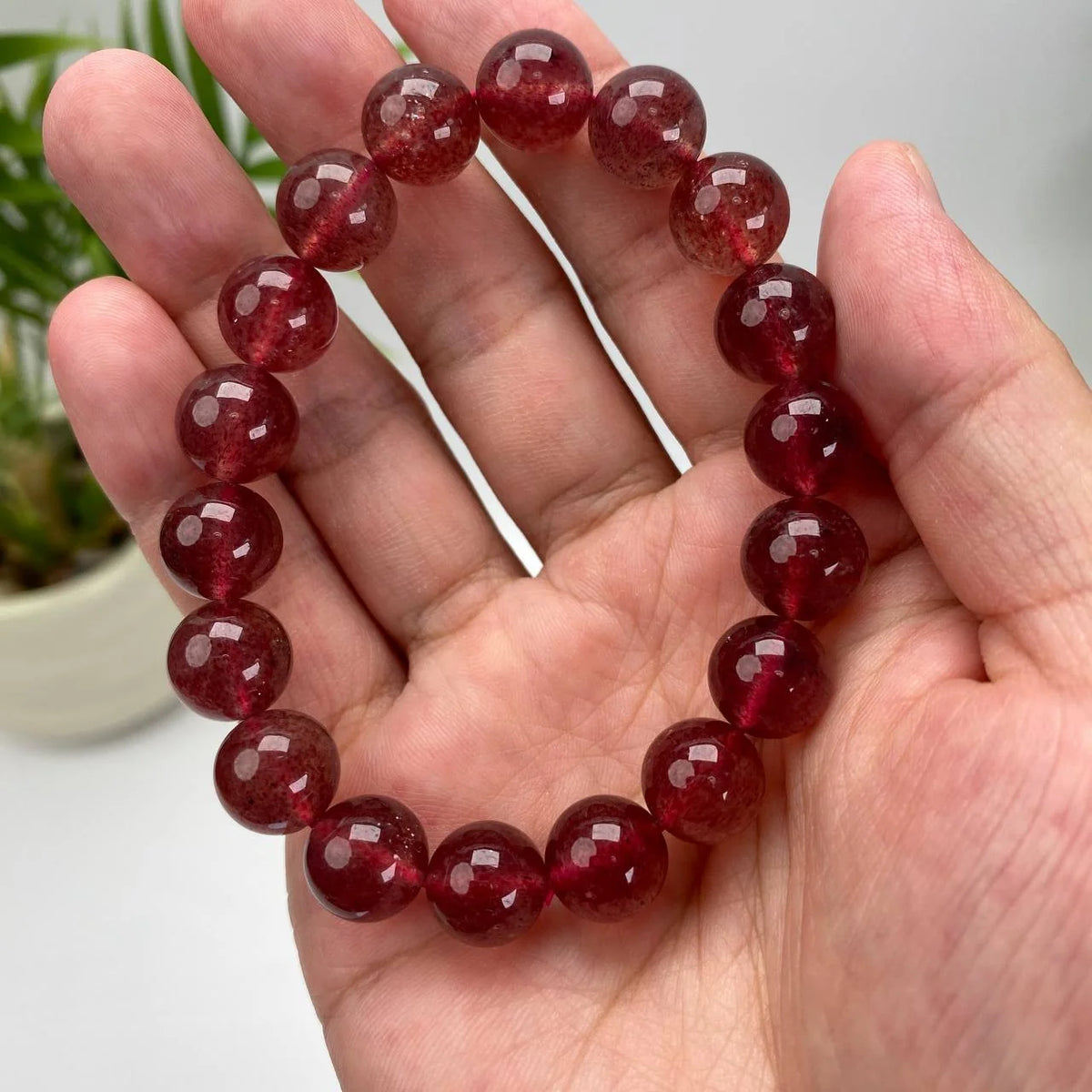 Natural Strawberry Quartz Crystal Beaded Bracelet