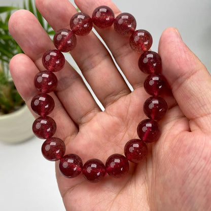 Natural Strawberry Quartz Crystal Beaded Bracelet