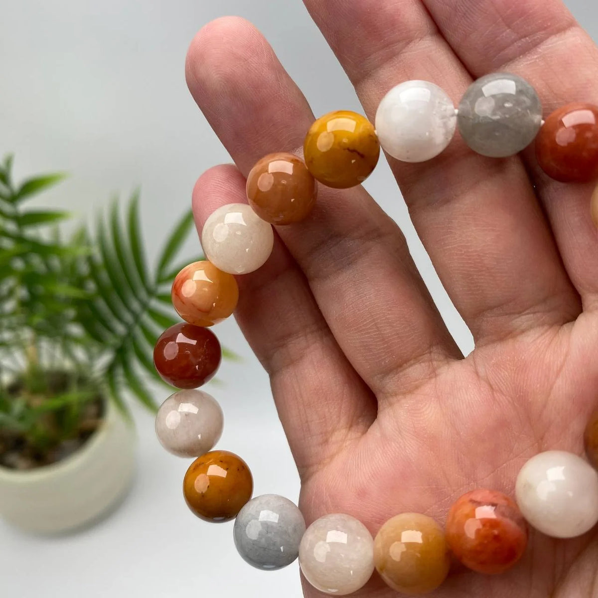 Natural Multi-Color Rabbit Hair Crystal Beaded Bracelet