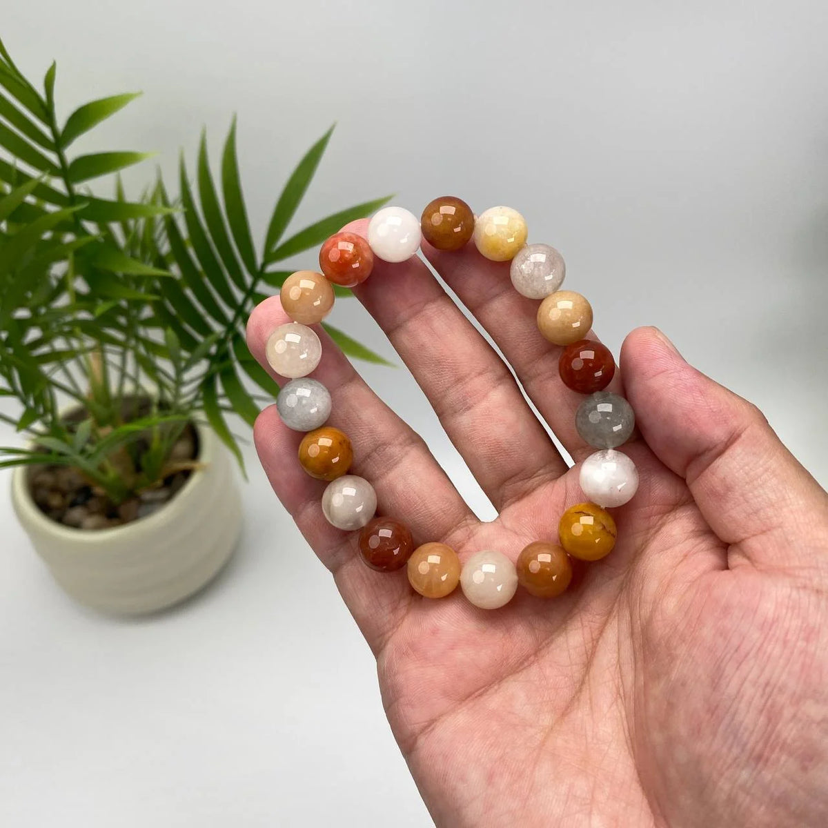 Natural Multi-Color Rabbit Hair Crystal Beaded Bracelet