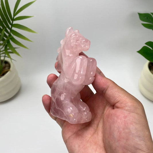 Natural Rose Quartz Horse Carving