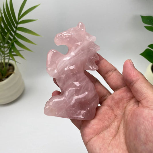 Natural Rose Quartz Horse Carving