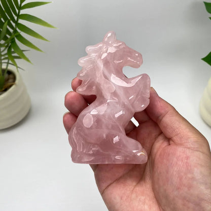 Natural Rose Quartz Horse Carving