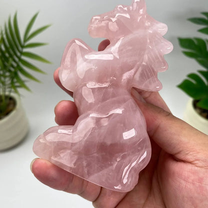 Natural Rose Quartz Horse Carving