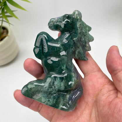 Natural Moss Agate Horse Carving