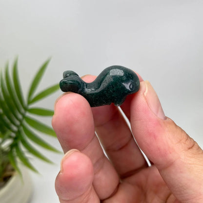 Natural Moss Agate Whale Carving