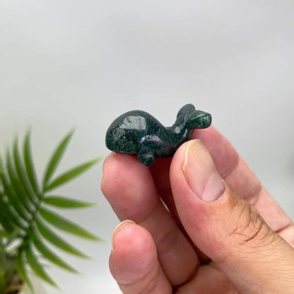 Natural Moss Agate Whale Carving
