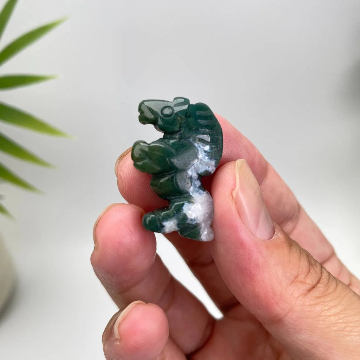 Natural Mini Moss Agate Horse Carving