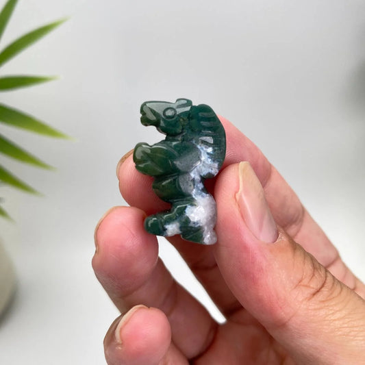 Natural Mini Moss Agate Horse Carving