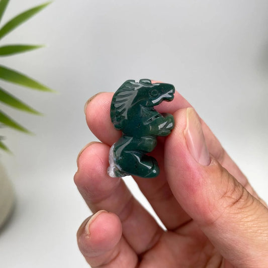Natural Mini Moss Agate Horse Carving