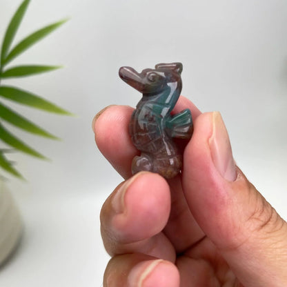 Natural Ocean Jasper Seahorse Carving