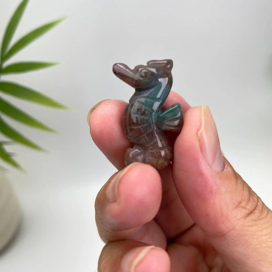 Natural Ocean Jasper Seahorse Carving
