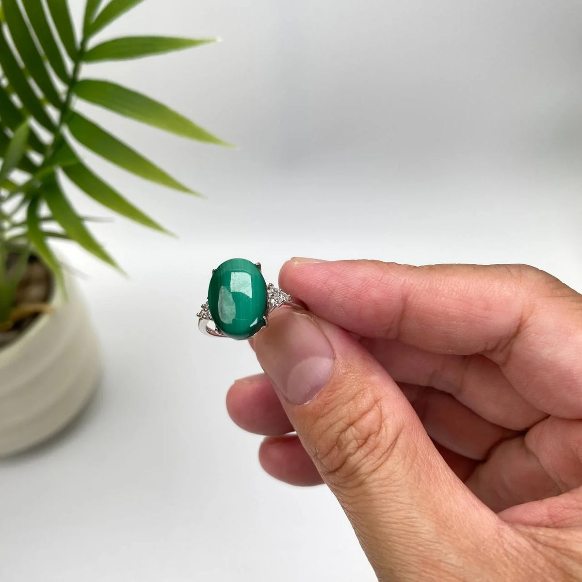Natural Malachite Adjustable Open Ring · 18K Gold-Plated 925 Sterling Silver