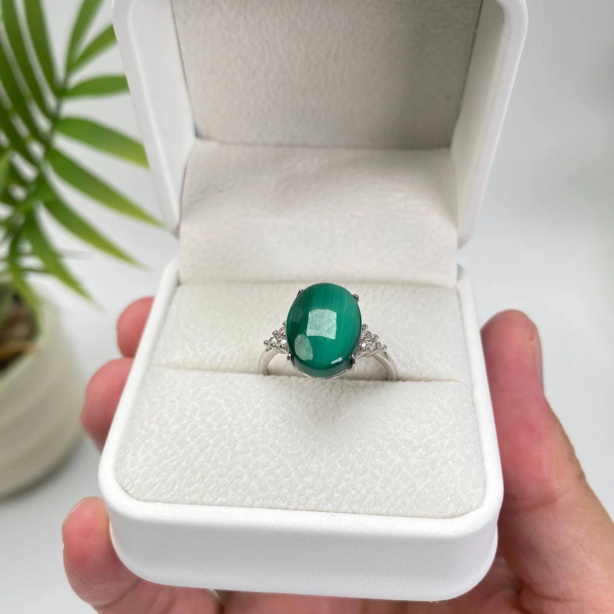Natural Malachite Adjustable Open Ring · 18K Gold-Plated 925 Sterling Silver
