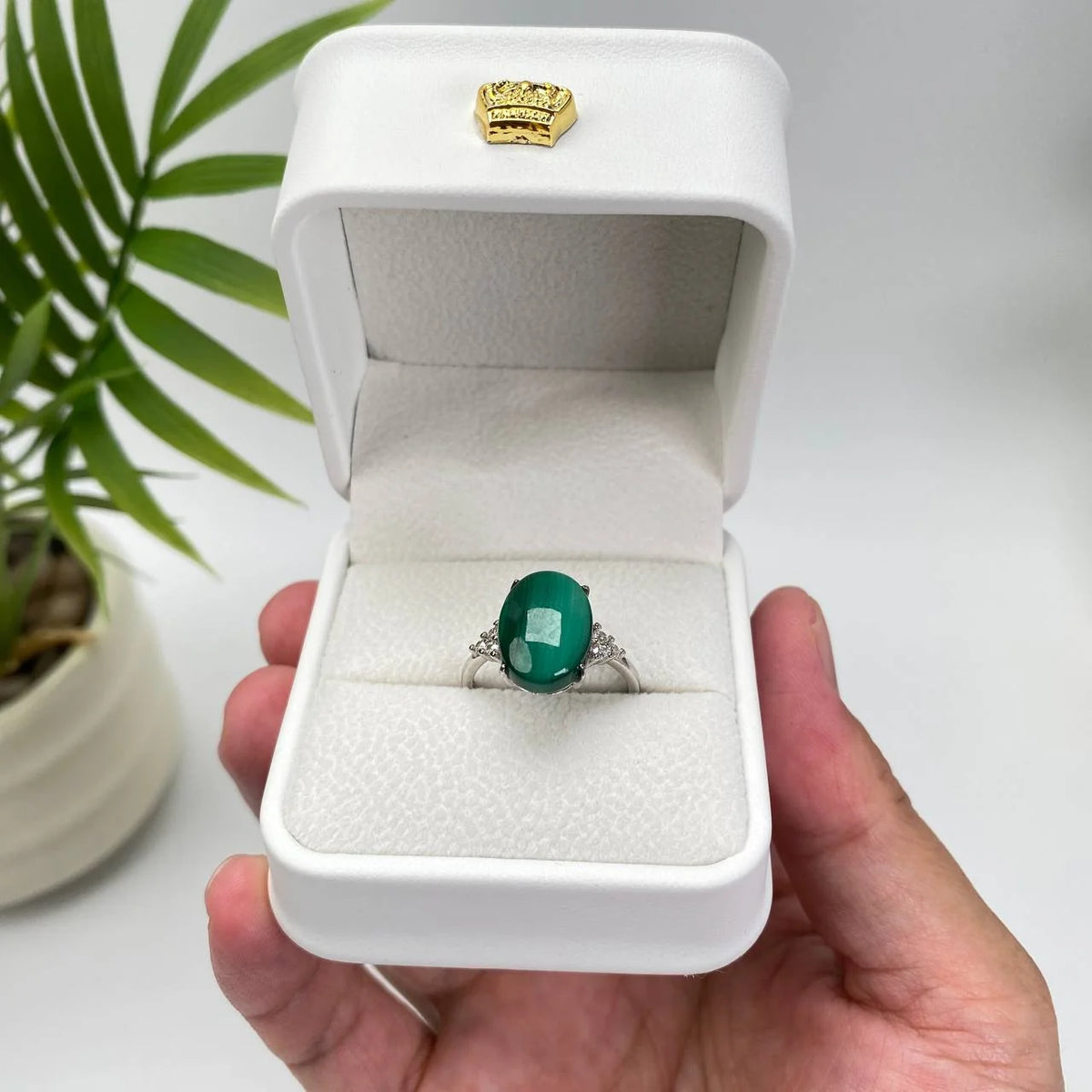 Natural Malachite Adjustable Open Ring · 18K Gold-Plated 925 Sterling Silver