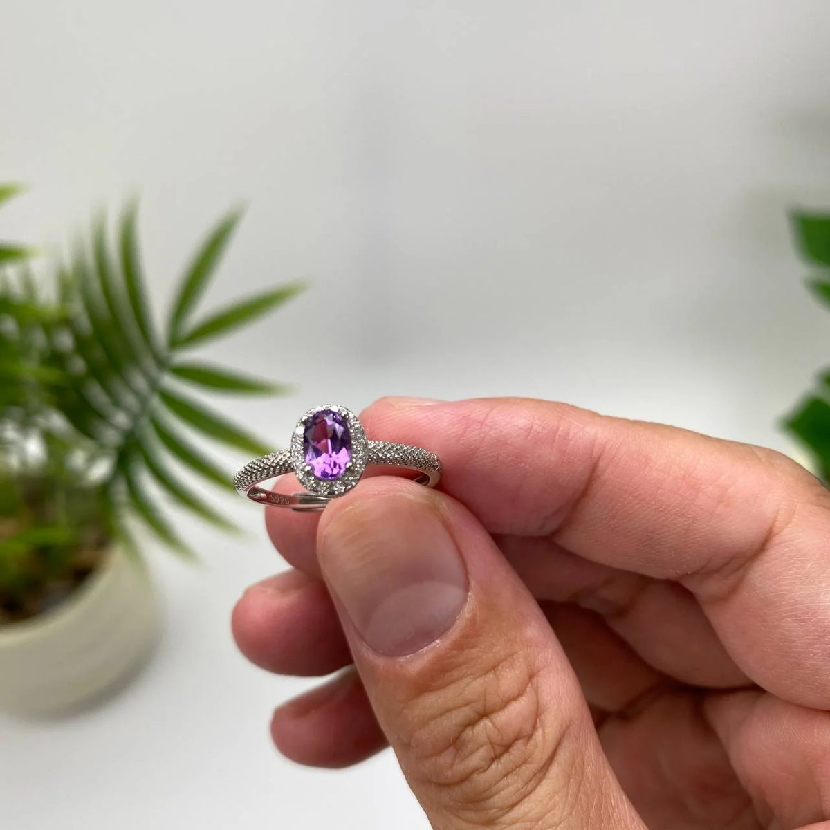 Natural Amethyst Adjustable Open Ring · 18K Gold-Plated 925 Sterling Silver