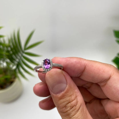 Natural Amethyst Adjustable Open Ring · 18K Gold-Plated 925 Sterling Silver