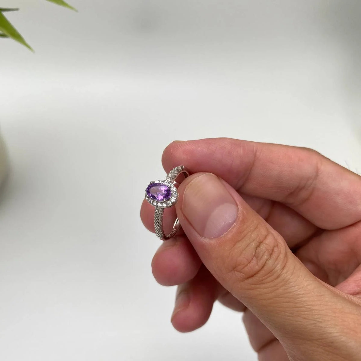 Natural Amethyst Adjustable Open Ring · 18K Gold-Plated 925 Sterling Silver
